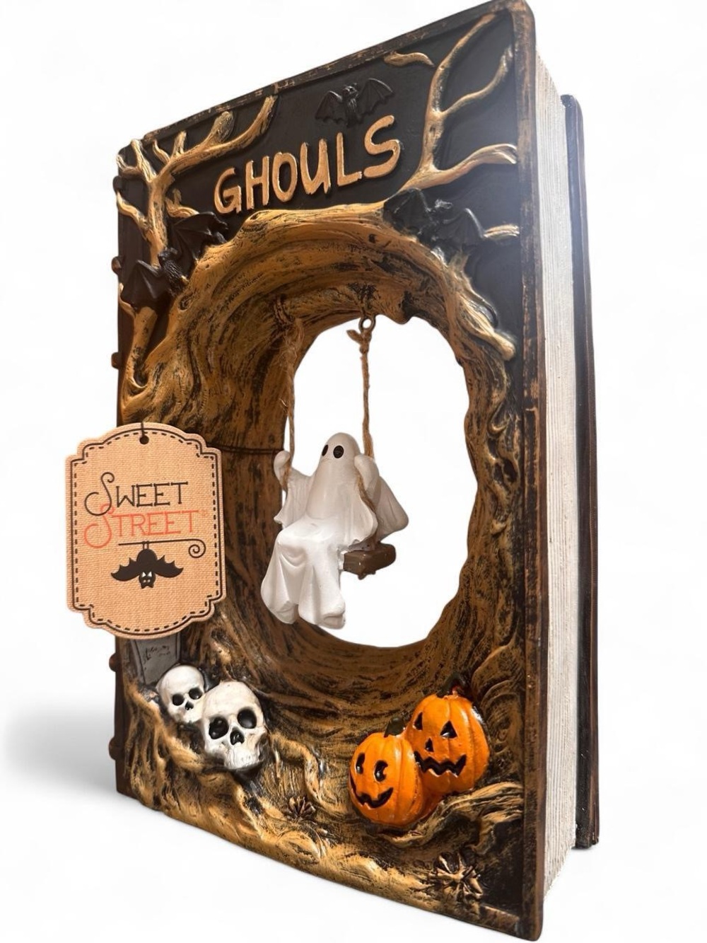 Ghouls Halloween Book Décor with Ghost Swing and Pumpkins